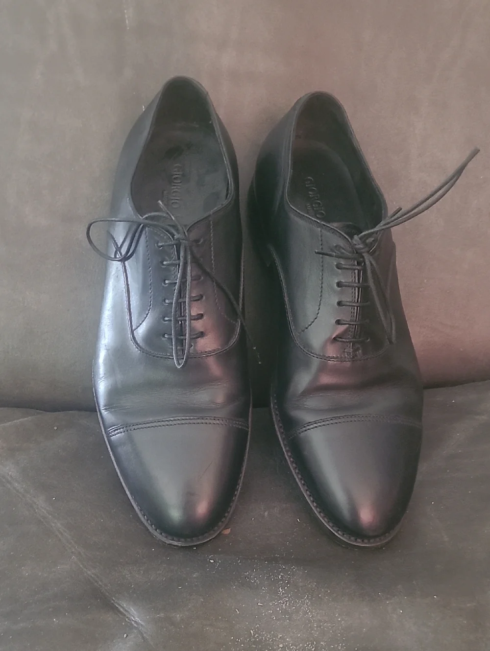 Giorgio Armani Black Cap-Toe Leather Oxfords